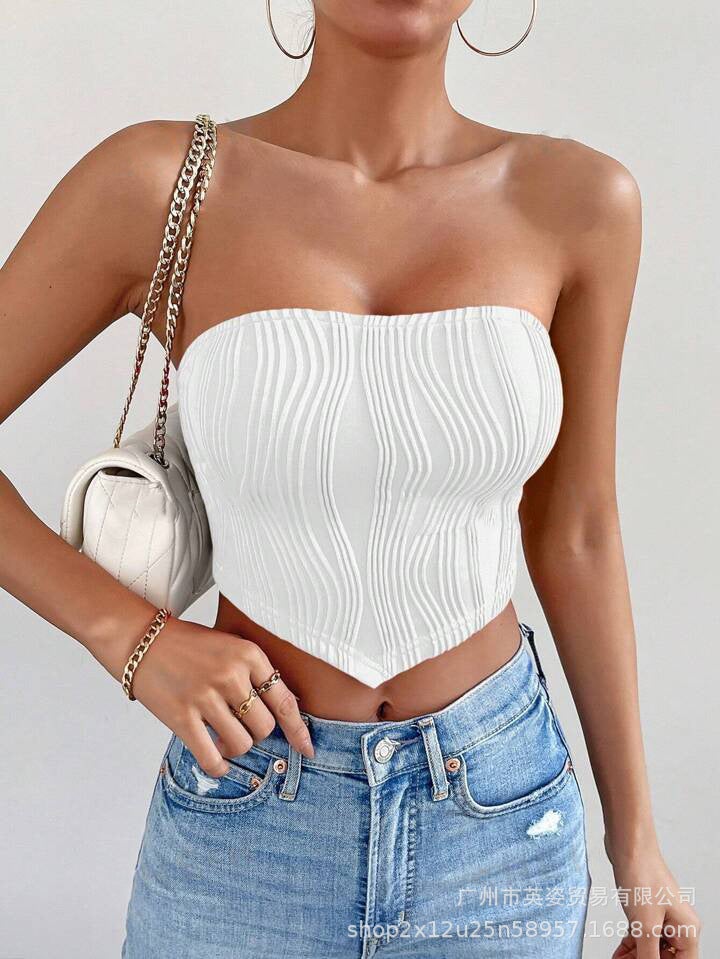 Sweet and Spicy Back Strappy Tube Top for Women Summer Bm Pure Color Tight Short Sexy Corset Top - Image 1
