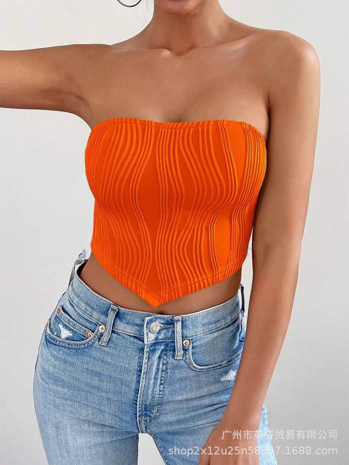 Sweet and Spicy Back Strappy Tube Top for Women Summer Bm Pure Color Tight Short Sexy Corset Top - Image 4