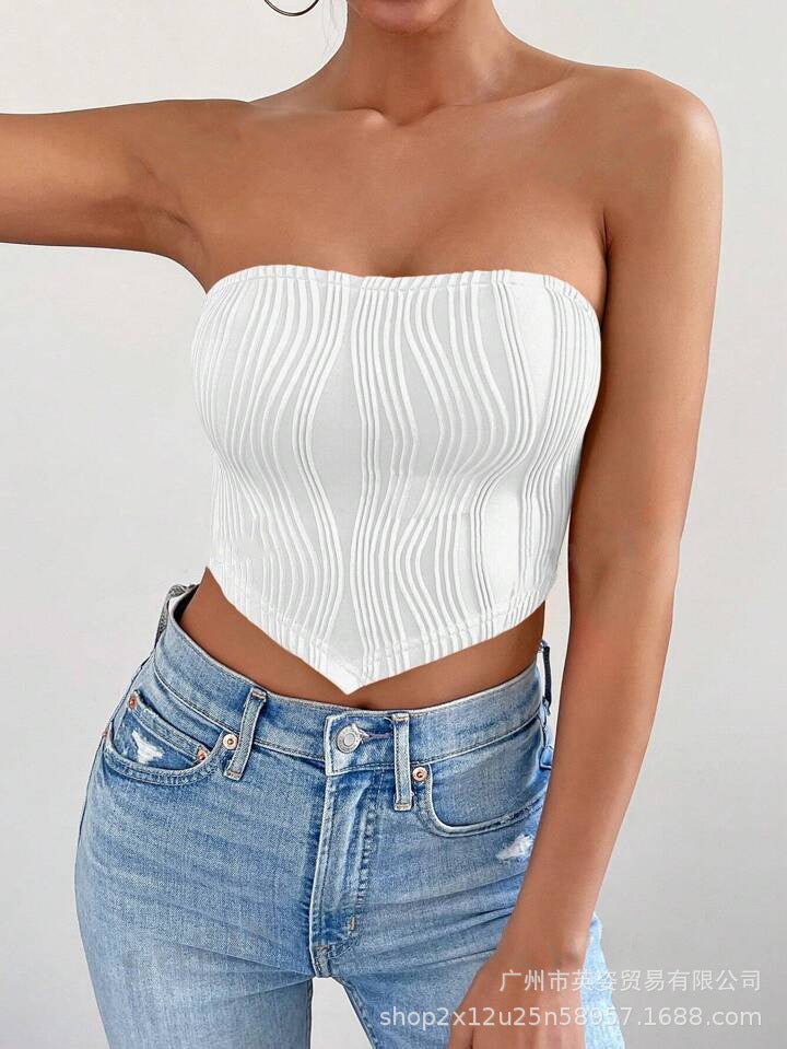 Sweet and Spicy Back Strappy Tube Top for Women Summer Bm Pure Color Tight Short Sexy Corset Top - Image 2