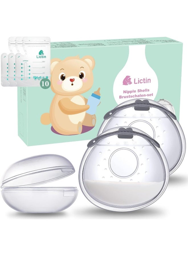 Lictin Breast Cup Set - Protection Milk Collection Tray with Soft and Reusable Nursing Pads (2 Pieces) with 10 Breast Milk Bags - Image 1