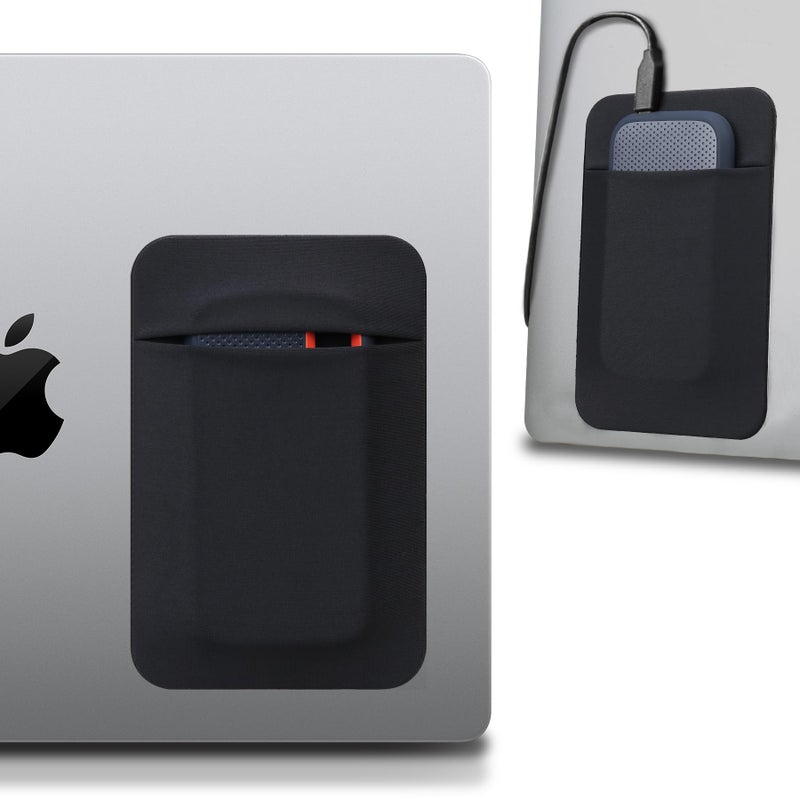 Lacdo Portable Hard Drive Sleeve for Laptop Stick on Pouch with Reusable Adhesive for SanDisk Samsung Crucial Portable External Solid State Drive SSD Hard Drive Carrying Case Closed Pocket Black - Image 2