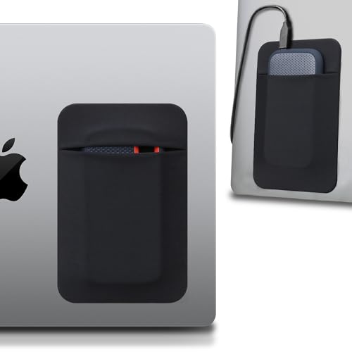 Lacdo Portable Hard Drive Sleeve for Laptop Stick on Pouch with Reusable Adhesive for SanDisk Samsung Crucial Portable External Solid State Drive SSD Hard Drive Carrying Case Closed Pocket Black - Image 1