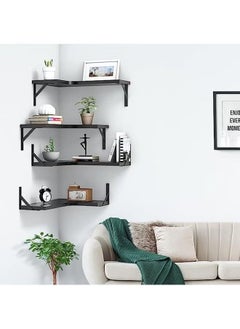 Hihonor Floating Corner Shelves for Wall Décor Storage, Wall Shelves Set of 4, Wall Mounted Wood Shelves for Home Decor, Bedroom, Living Room, Bathroom, Kitchen, Office (Black)  - Image 3