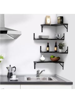 Hihonor Floating Corner Shelves for Wall Décor Storage, Wall Shelves Set of 4, Wall Mounted Wood Shelves for Home Decor, Bedroom, Living Room, Bathroom, Kitchen, Office (Black)  - Image 5