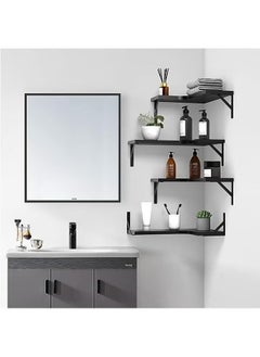 Hihonor Floating Corner Shelves for Wall Décor Storage, Wall Shelves Set of 4, Wall Mounted Wood Shelves for Home Decor, Bedroom, Living Room, Bathroom, Kitchen, Office (Black)  - Image 4
