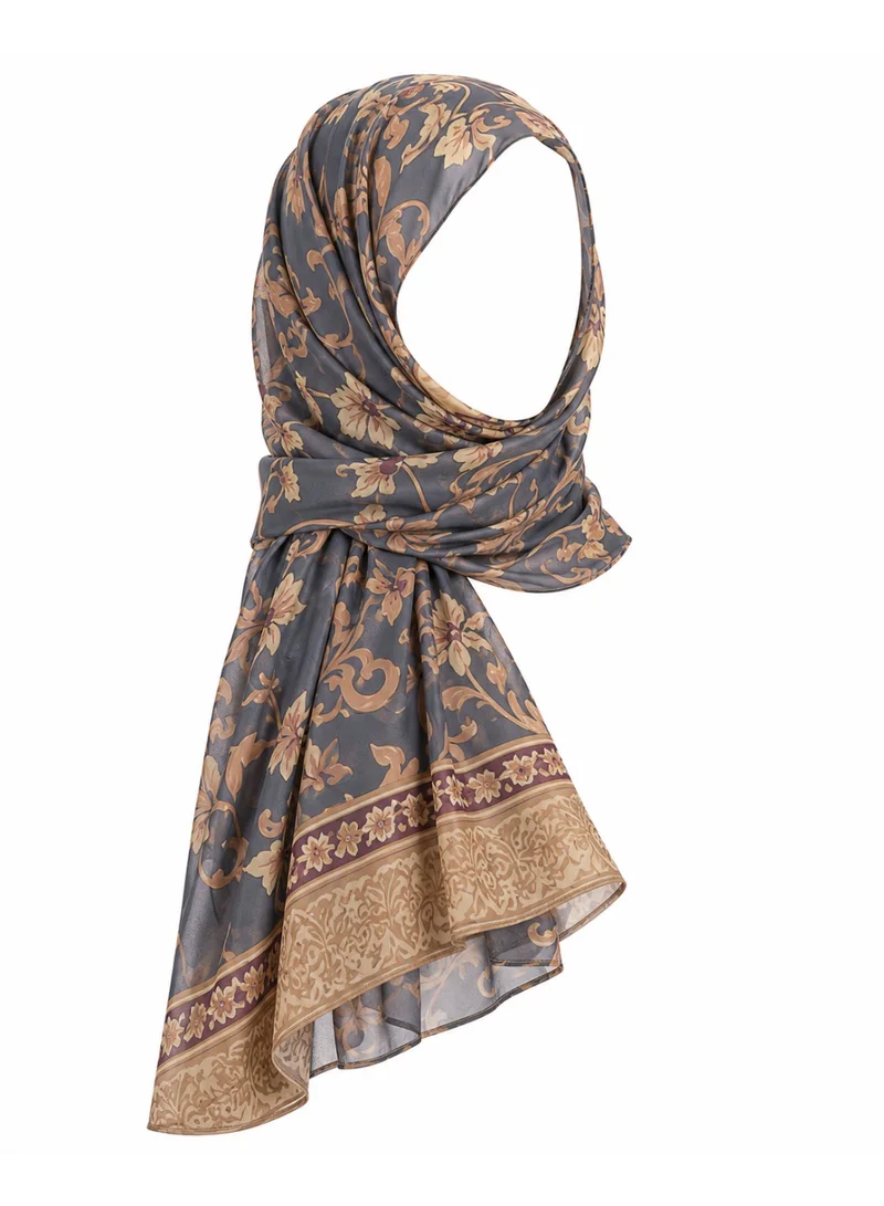 Amnad International  Royal Mosaic Silk Abaya with Matching Chiffon Hijab, Slate Blue & Champagne Gold Print, Sizes 52-60 inches for Women | Best Price UAE