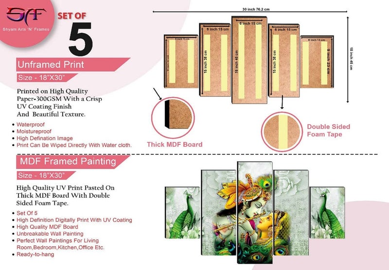 SAF paintings Set Of 5 Wall Painting With Frame For Home Decoration, Living Room, Spa, Office, Hotel Big Size Wall Décor 30 Inch x 18 Inch PNLS32232 - Image 3