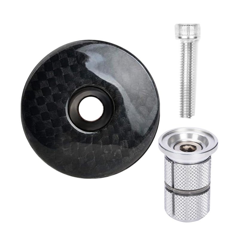 BUCKLOS Bike Headset Top Cap and Expander Plug, Fits 1-1/8" Fork Stems, Carbon Fiber Top Cap with Aluminum Screw Shiny - Image 1