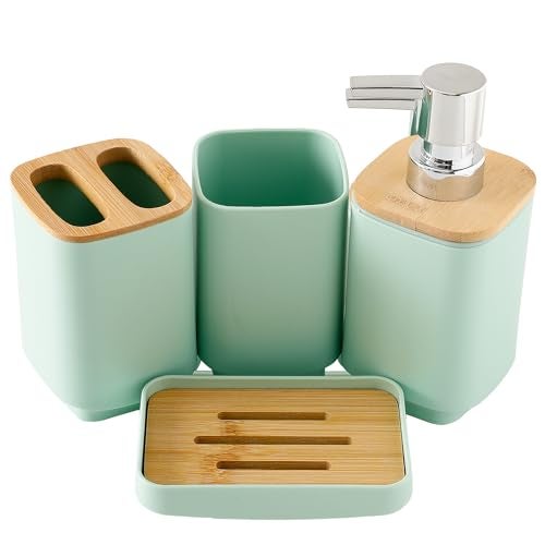 UMAI Bathroom Accessories Set | 4 Piece |Soap Dispenser for Bathroom| Tooth Brush Holder | Mouth Wash Cup |Soap Dish | for Bathroom | Green (Set of 4) - Image 2