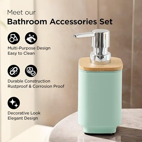 UMAI Bathroom Accessories Set | 4 Piece |Soap Dispenser for Bathroom| Tooth Brush Holder | Mouth Wash Cup |Soap Dish | for Bathroom | Green (Set of 4) - Image 3