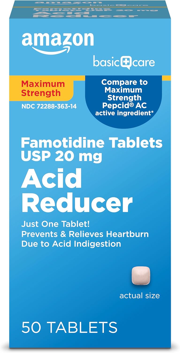 Care Maximum Strength Famotidine Tablets 20 mg Acid Reducer for Heartburn Relief 50 Count - Image 1