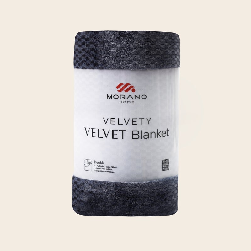 MORANO Velvet Soft Blanket | Double Size 220x240 cm | Plush Checkers Texture 310 gsm | Color - Evening Grey | Ideal for Beds, Sofa or Travel - Image 4