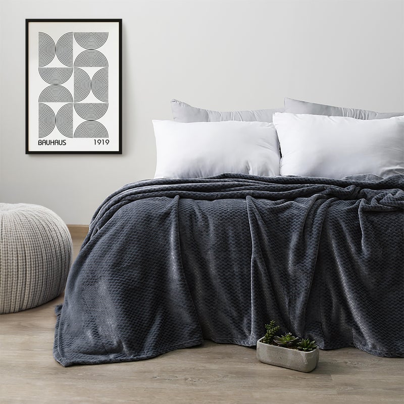 MORANO Velvet Soft Blanket | Double Size 220x240 cm | Plush Checkers Texture 310 gsm | Color - Evening Grey | Ideal for Beds, Sofa or Travel - Image 1