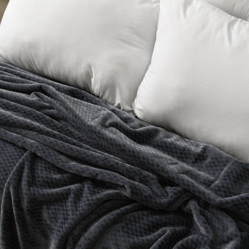 MORANO Velvet Soft Blanket | Double Size 220x240 cm | Plush Checkers Texture 310 gsm | Color - Evening Grey | Ideal for Beds, Sofa or Travel - Image 3
