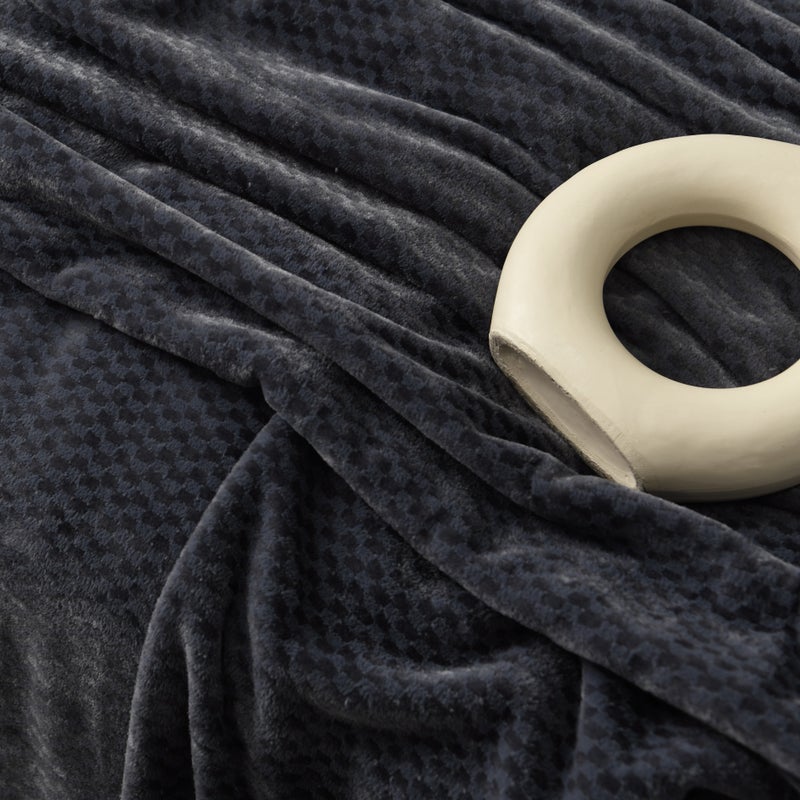 MORANO Velvet Soft Blanket | Double Size 220x240 cm | Plush Checkers Texture 310 gsm | Color - Evening Grey | Ideal for Beds, Sofa or Travel - Image 2