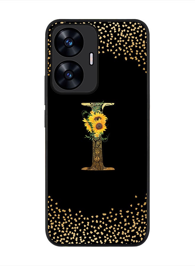 Stylizedd Cover for Realme C55 4G Case , Rugged Black Slim fit Phone Cases   - Custom Monogram Initial Letter Mandala Floral Pattern Alphabet-I (Dark Pink Rose) - Image 1