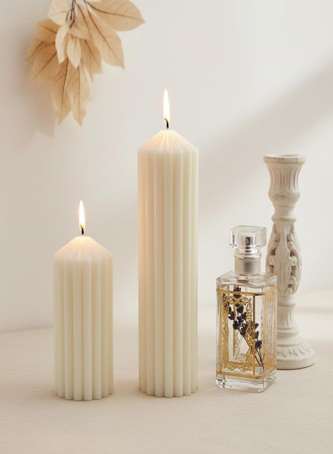 SRCVYLT 2 Set Scented Pillar Candles, White Soy Wax Pillar Candles 5.1/8.3 Inches Decorative Gift Set for Weddings Home Birthday - Image 5