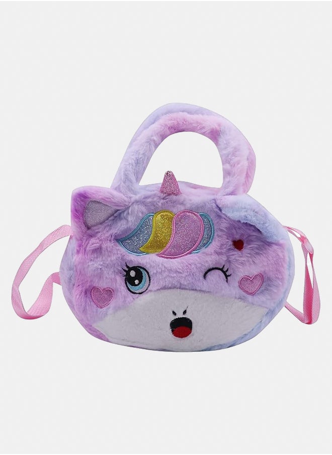 Generic Girls Cute Unicorn Faux Fur Crossbody Bag Handbag and Purse Plush Animal Crossbody Shoulder Purse Fluffy Satchel, Tie Dye Purple, One Size  - Image 1
