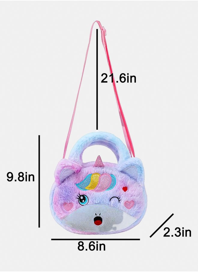 Generic Girls Cute Unicorn Faux Fur Crossbody Bag Handbag and Purse Plush Animal Crossbody Shoulder Purse Fluffy Satchel, Tie Dye Purple, One Size  - Image 3