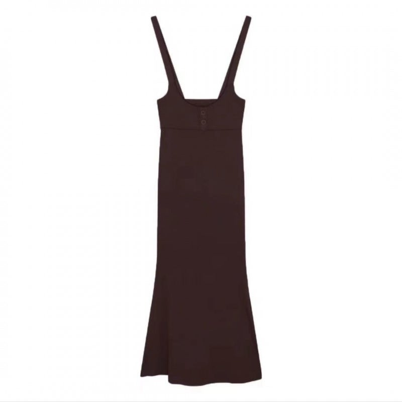 Spicy Girl Hong Kong Style Slim-Fit Hip-Wrap Dress Set 2024 Brown suspender skirt