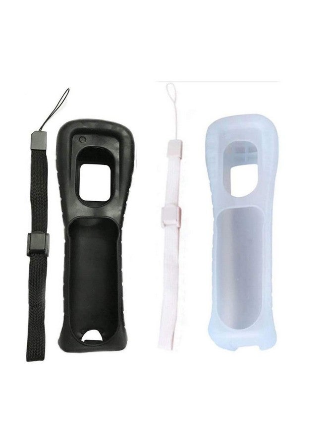 Silicone Skin Case Cover With Wrist Strap For Nintendo Wii Remote (White + Black)