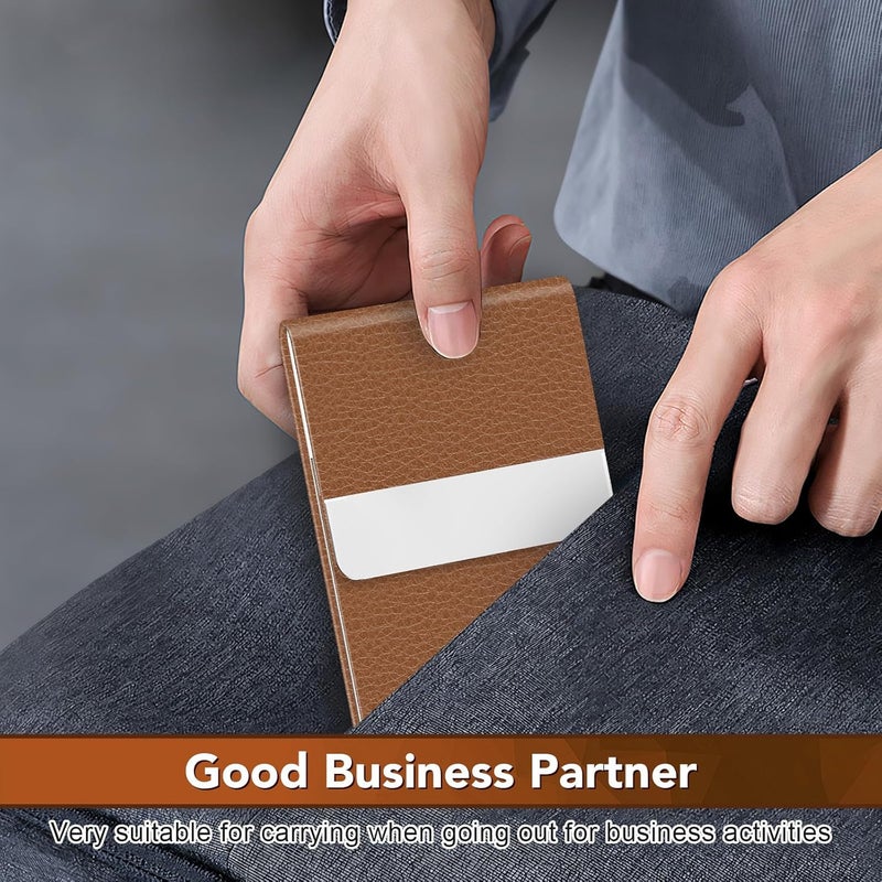 DMFLY Business Card Holder with Ultra Slim Design, Business Card Case with Premium PU Leather, Suit Pocket Metal Card Holder for Women/Men, Magnetic Closure Quick Access Cards - Image 2
