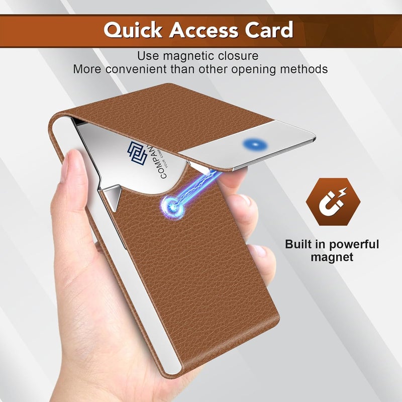 DMFLY Business Card Holder with Ultra Slim Design, Business Card Case with Premium PU Leather, Suit Pocket Metal Card Holder for Women/Men, Magnetic Closure Quick Access Cards - Image 5