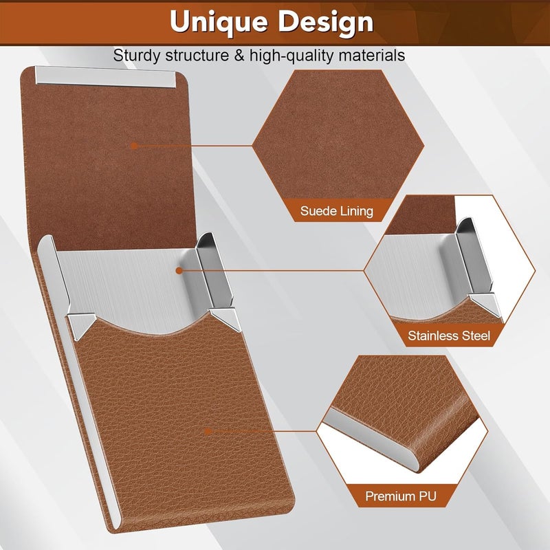 DMFLY Business Card Holder with Ultra Slim Design, Business Card Case with Premium PU Leather, Suit Pocket Metal Card Holder for Women/Men, Magnetic Closure Quick Access Cards - Image 4