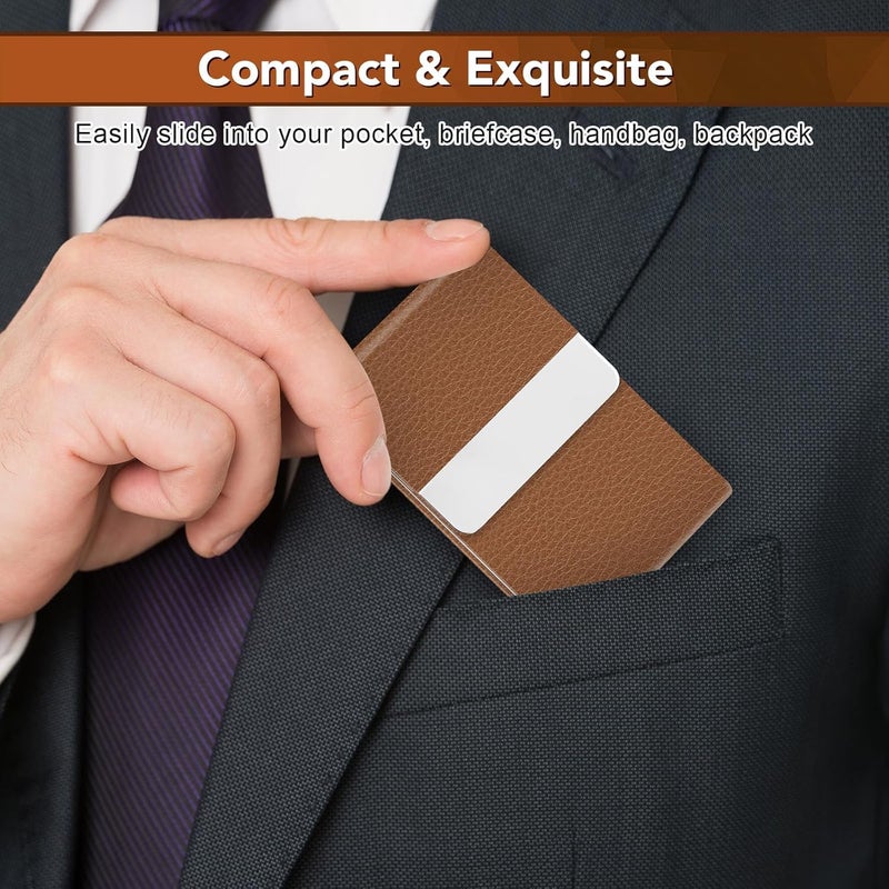 DMFLY Business Card Holder with Ultra Slim Design, Business Card Case with Premium PU Leather, Suit Pocket Metal Card Holder for Women/Men, Magnetic Closure Quick Access Cards - Image 3
