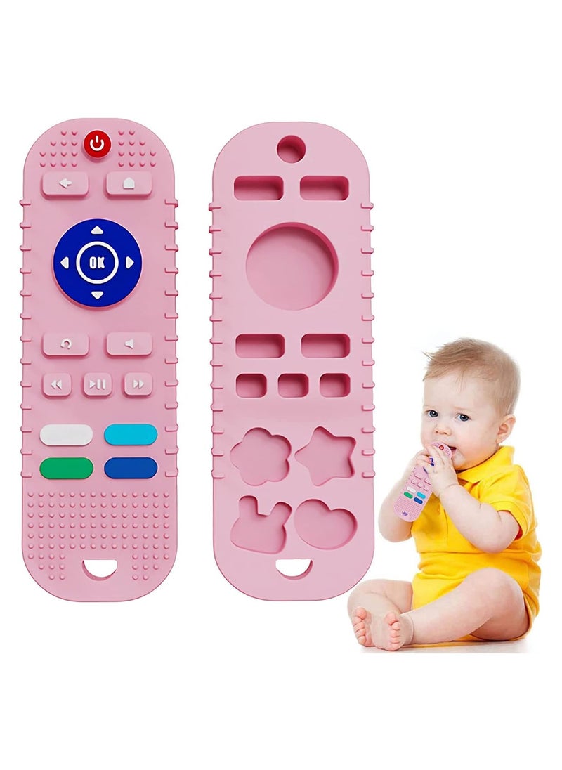 NNEWVANTE Silicone Baby Teething Toys,BPA Free TV Remote Control Shape Teething Toys for Babies 6-12 Months Baby Chew Toys for Toddlers,Baby Teethers Relief Soothe Babies Gums(Pink)  - Image 1