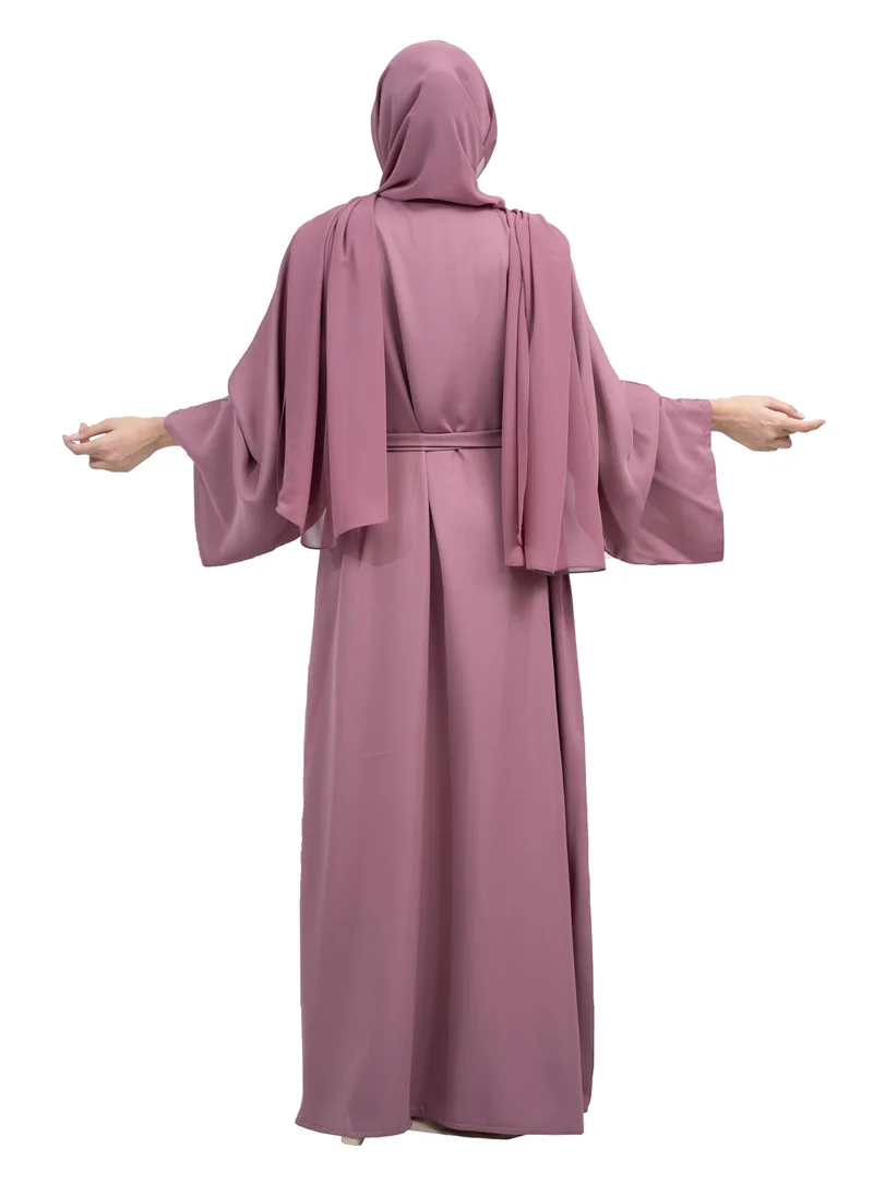 NUKHBAA Dazzling Mauve Nida Abaya embellished with Extensive Beadwork, Includes Matching Hijab and Belt-631
