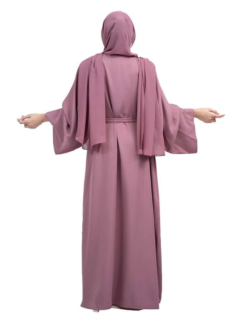 NUKHBAA Dazzling Mauve Nida Abaya embellished with Extensive Beadwork, Includes Matching Hijab and Belt-631  - Image 3