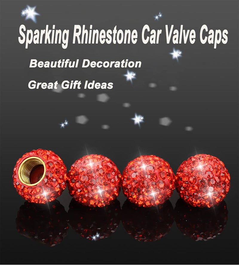 Muxkenper Car Wheel Tire Valve 4 Pack Handmade Crystal Rhinestone Tire Valve Stem Air Caps Cover Bling Car Accessories (Red) - Image 3