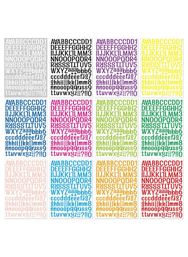 غنافوتو 12 ورقة 1512 قطعة ملصقات حروف ملونة ملصقات حروف وأرقام ملصقات ذاتية اللصق لحروف DIY، لافتات، دفاتر ملاحظات، ديكور الفصول الدراسية، الأبواب، كل ورقة تحتوي على 126 حرفًا - Image 4