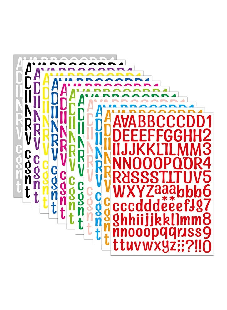 غنافوتو 12 ورقة 1512 قطعة ملصقات حروف ملونة ملصقات حروف وأرقام ملصقات ذاتية اللصق لحروف DIY، لافتات، دفاتر ملاحظات، ديكور الفصول الدراسية، الأبواب، كل ورقة تحتوي على 126 حرفًا - Image 1