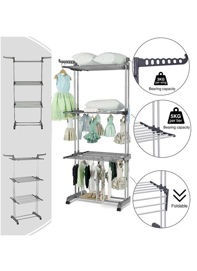 Beauenty Clothes Drying Rack,Large 4-tier Foldable Clothes Airer Indoor and Outdoor Retractable,Easy to Assemble, Mobile and Spacious Laundry Solution  - Image 4