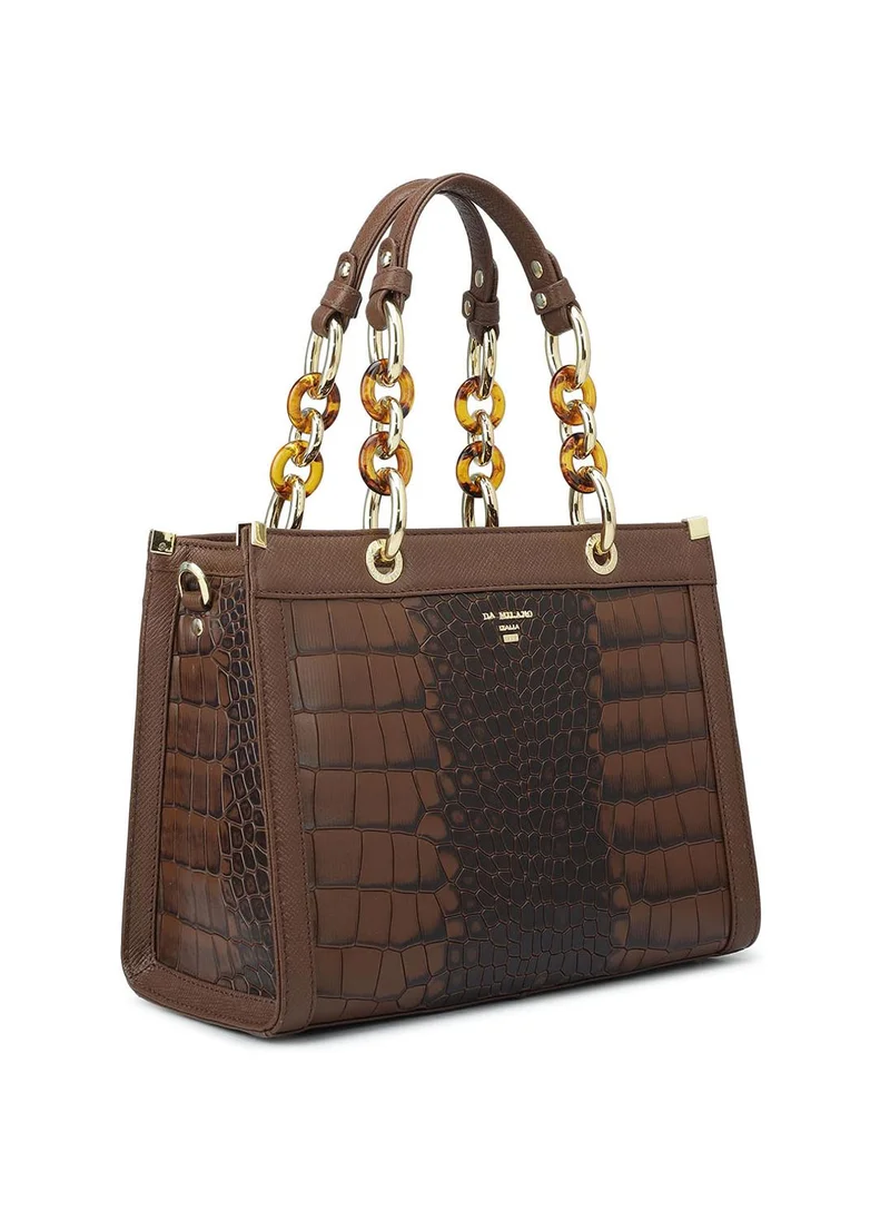 دا ميلانو حقيبة جلد طبيعي بنية