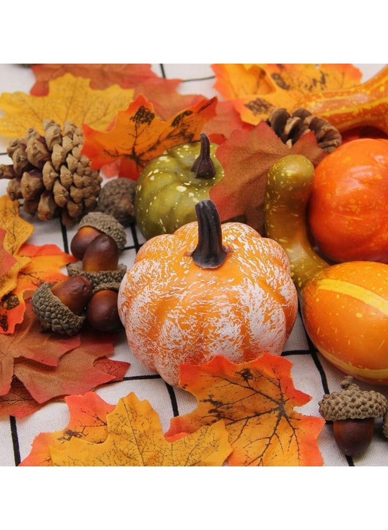 Generic Artificial Pumpkins Home Decoration Set, Mixture of 50 Artificial Harvest Decoration, 30 Fake Maple Leaves, 10 Fake Acorns, 2 Fake Pinecones, 8 Fake Pumpkins (50PCS)  - Image 2