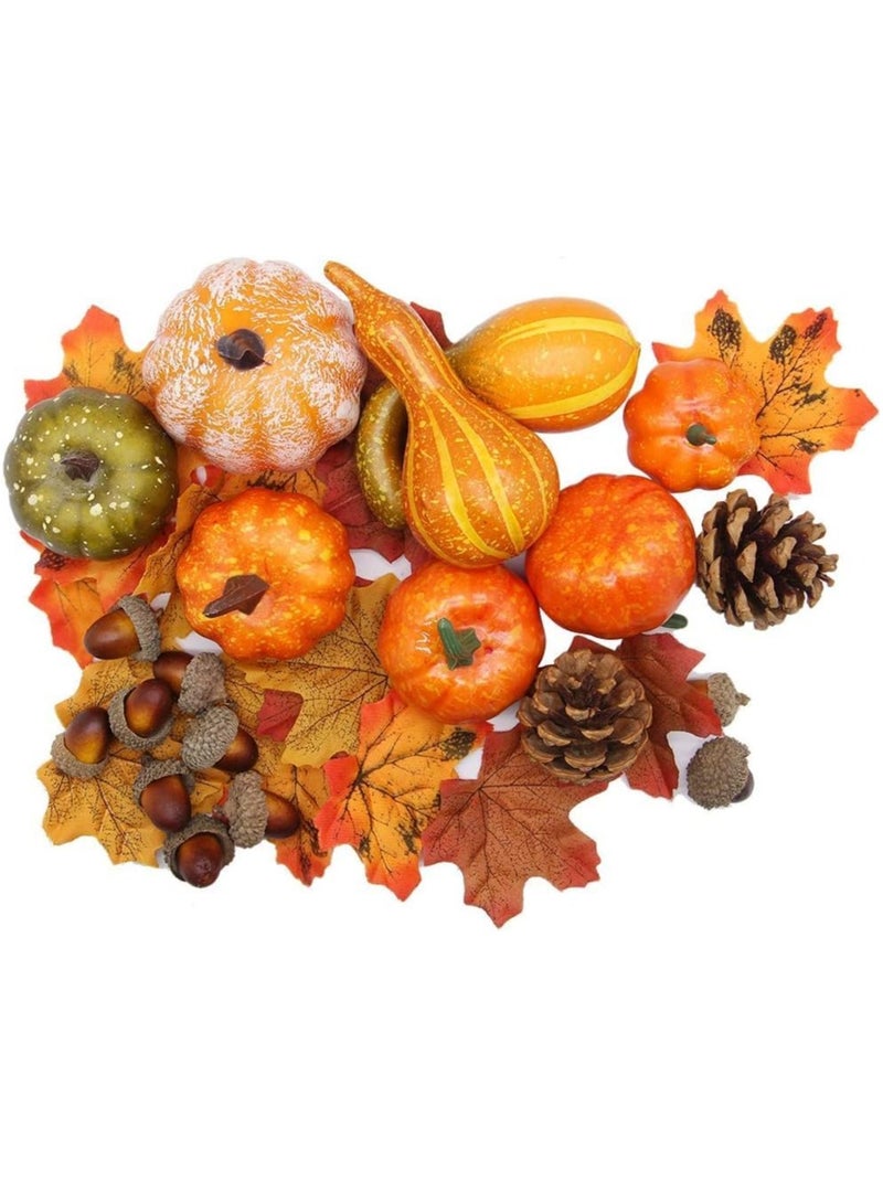 Generic Artificial Pumpkins Home Decoration Set, Mixture of 50 Artificial Harvest Decoration, 30 Fake Maple Leaves, 10 Fake Acorns, 2 Fake Pinecones, 8 Fake Pumpkins (50PCS)  - Image 5