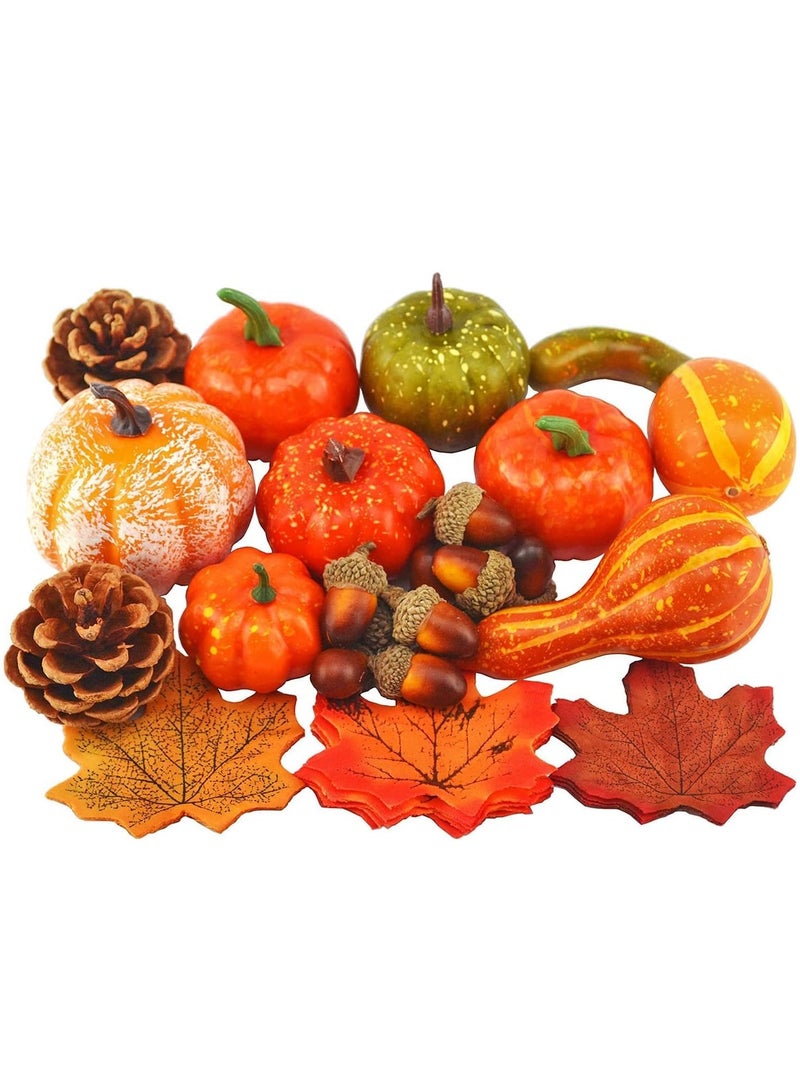 Generic Artificial Pumpkins Home Decoration Set, Mixture of 50 Artificial Harvest Decoration, 30 Fake Maple Leaves, 10 Fake Acorns, 2 Fake Pinecones, 8 Fake Pumpkins (50PCS)  - Image 1