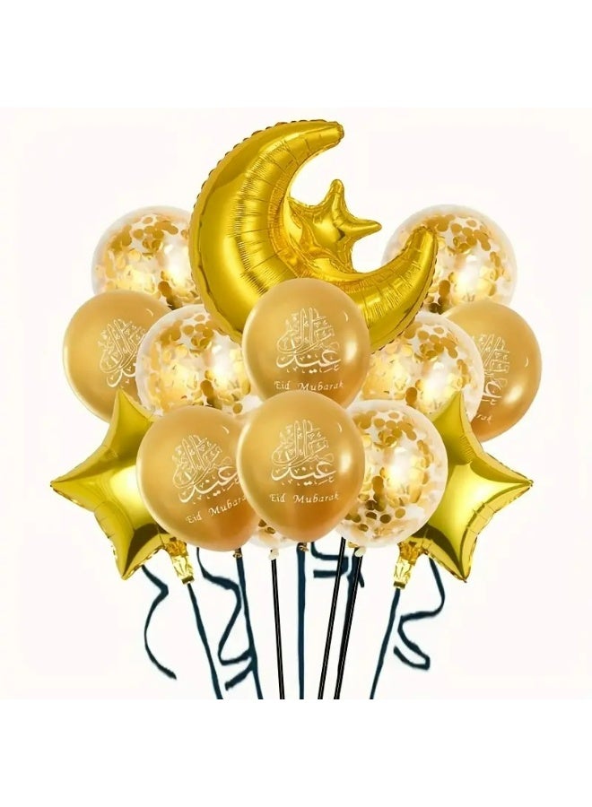 11pcs set Eid Mubarak Balloons Ramadan Decoration 2026 Muslim Hajj Decor Ramadan Kareem Festival Banner Star Moon Foil Balloon (GOLD) - view 5