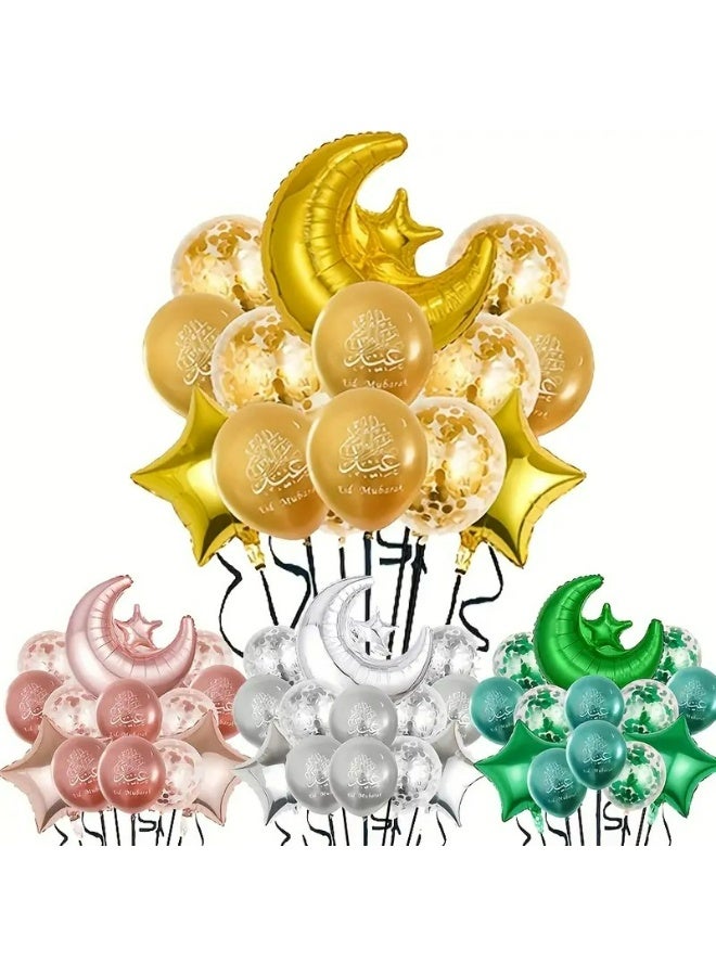 11pcs set Eid Mubarak Balloons Ramadan Decoration 2026 Muslim Hajj Decor Ramadan Kareem Festival Banner Star Moon Foil Balloon (GOLD) - view 4