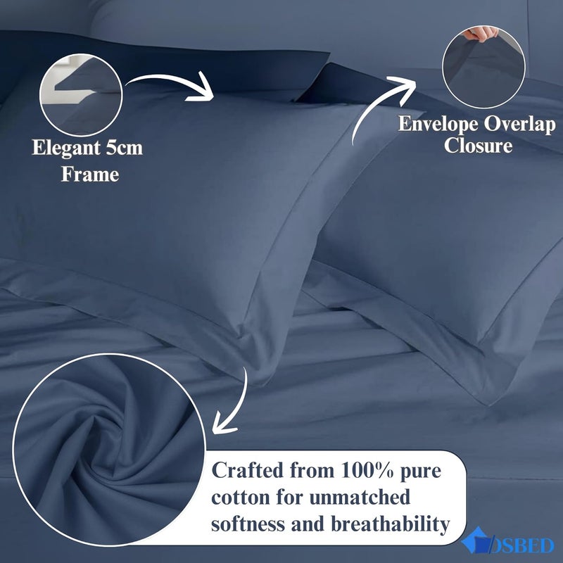 OSBED Cotton Pillow Covers Set of 2 - Breathable & Cooling Pillow Shams (Navy, 50 x 90cm) - Image 4