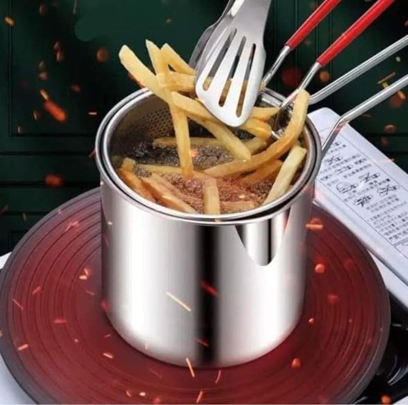Botash Small Deep Frying Pot with Strainer Basket,1200ml Stainless Steel Pan with Handle,Ideal for Frying French Fries,Chicken Wings,Shrimp,Fish,Boiling Butter,Sauce,Gravies,Pasta(1pcs/multicolour) - Image 3