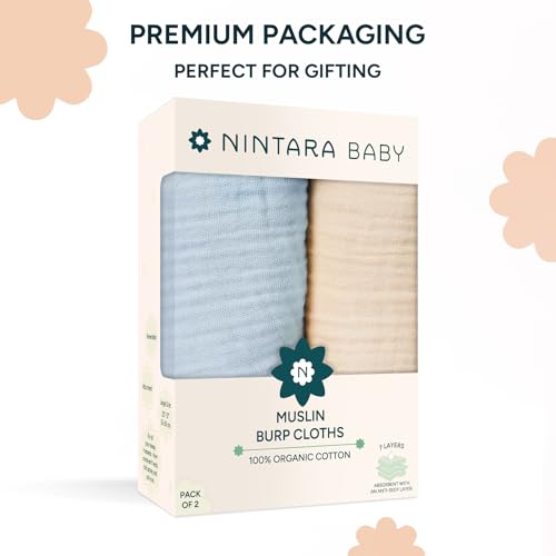 NINTARABABY Burp Cloths – 100% Organic Muslin Cotton, 7-Layer Absorbent & Waterproof, Extra-Large (55×30 cm), Soft & Hypoallergenic, Multipurpose Baby Essentials & Gift for Newborns, Pack of 2 - Image 5