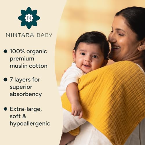 NINTARABABY Burp Cloths – 100% Organic Muslin Cotton, 7-Layer Absorbent & Waterproof, Extra-Large (55×30 cm), Soft & Hypoallergenic, Multipurpose Baby Essentials & Gift for Newborns, Pack of 2 - Image 2