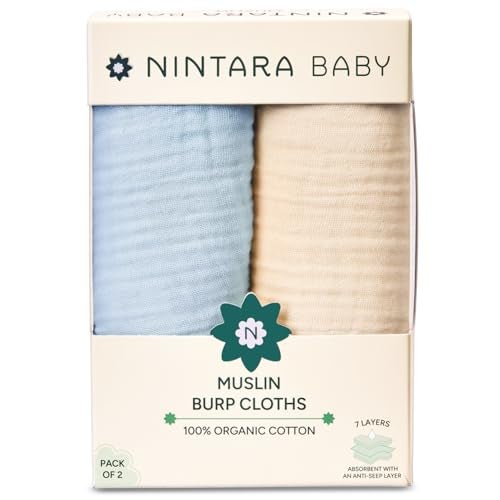 NINTARABABY Burp Cloths – 100% Organic Muslin Cotton, 7-Layer Absorbent & Waterproof, Extra-Large (55×30 cm), Soft & Hypoallergenic, Multipurpose Baby Essentials & Gift for Newborns, Pack of 2 - Image 1