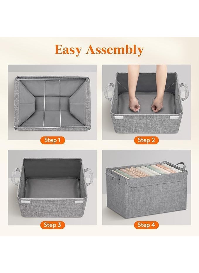 Vmoni Vmoni 26L Large Capacity Wardrobe Foldable Stackable Container Organizer Metal Frame Basket Set with Zipper Lid Large Clear Window Carry Handles for Bedding Clothes  - Image 2