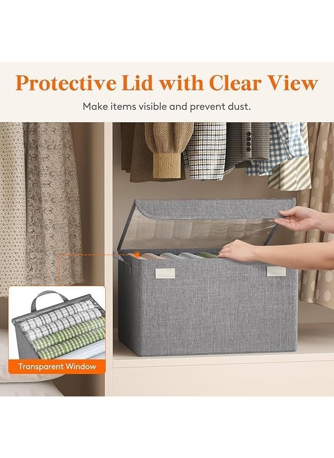 Vmoni Vmoni 26L Large Capacity Wardrobe Foldable Stackable Container Organizer Metal Frame Basket Set with Zipper Lid Large Clear Window Carry Handles for Bedding Clothes  - Image 4