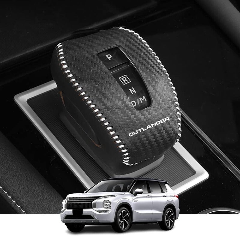 Kakash إكسسوارات داخلية مخصصة لميتسوبيشي أوتلاندر 2022 2023 2024 أوتلاندر PHEV 2023 2024 غطاء مقبض ناقل الحركة الأوتوماتيكي الجلدي، غطاء ناقل الحركة الجلدي (ألياف الكربون) - Image 1